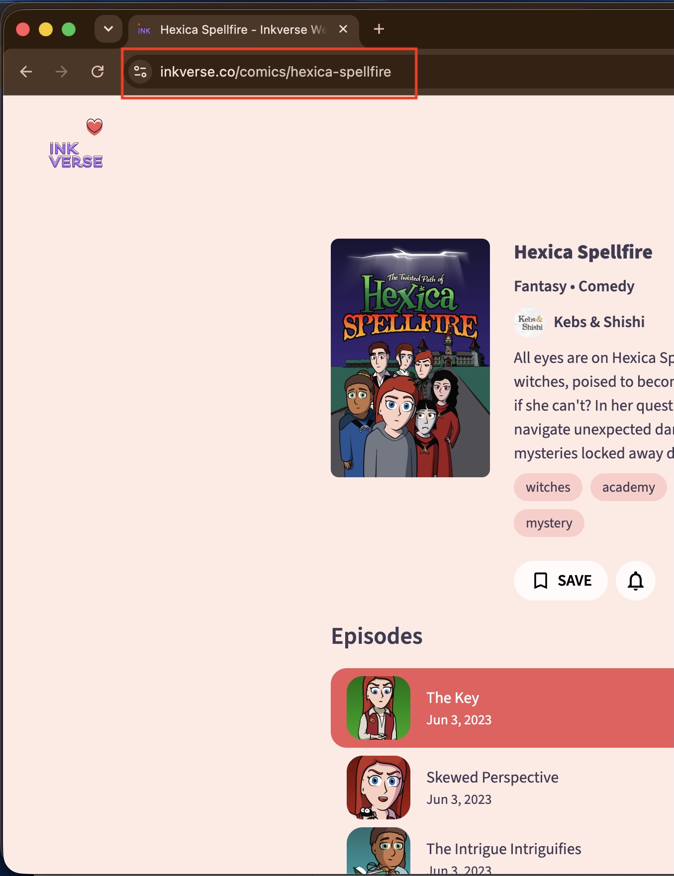 Screenshot showing how to copy your comic's link on the web